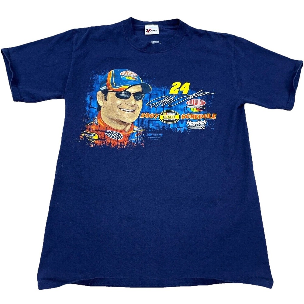 Vintage Jeff Gordon Shirt Men Medium Blue Tee Nascar Racing Y2K 2 Sided Adult